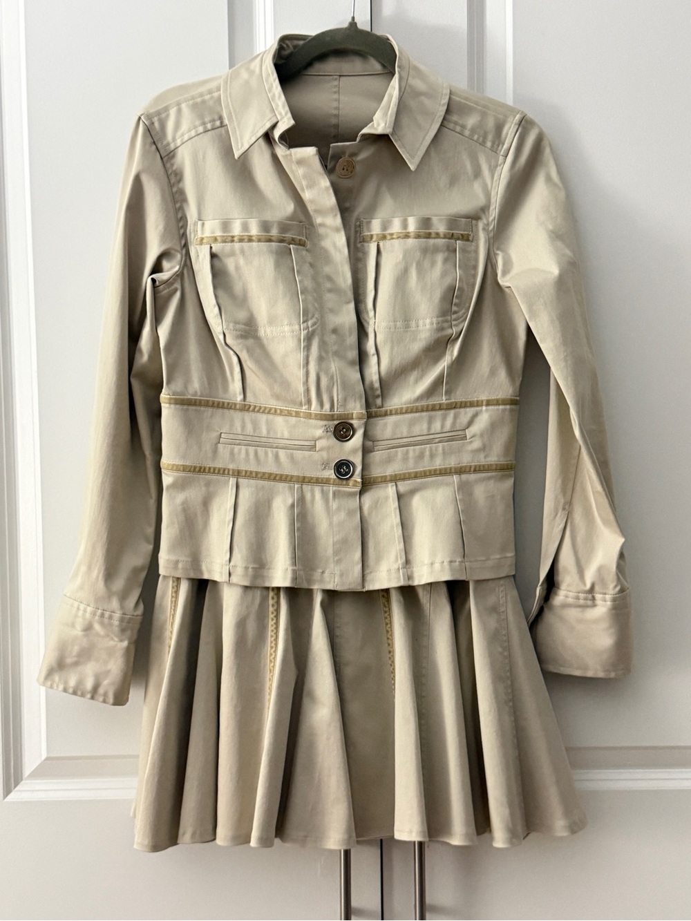 Charles Chang-Lima 2 Piece Skirt & Jacket Summer Suit Beige Tan Swing A Line 6&8
